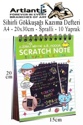 Sihirli Gökkuşağı Kazıma Defteri A4 20x30 cm 3 Paket 10 Sayfa Scratch Note Spralli Siyah Sihirli Resim Defteri - 6