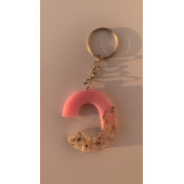 C Harfi Pembe Renk Epoksi ve Deniz Kabuğu Kırığı Süslemeli Gümüş Halka Anahtarlık El Yapımı Hediyelik - 2