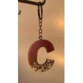 C Harfi Pembe Renk Epoksi ve Deniz Kabuğu Kırığı Süslemeli Gümüş Halka Anahtarlık El Yapımı Hediyelik - 5