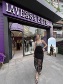 pul saçaklı midi abiye elbise - siyah pullu - 1
