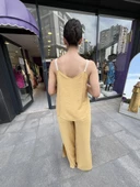 Yırtmaçlı keten pantolon - hardal sarısı - 4