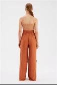 Yırtmaçlı keten pantolon - taba renk - 5