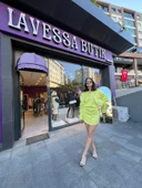 Pamuk saten neon elbise - Yeşil renk - 2