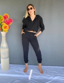 Eşofman Takımı Üst Fermuarlı Alt Paça Ve Kemer Lastikli Siyah Renk - 8