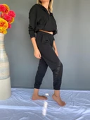 Eşofman Takımı Üst Fermuarlı Alt Paça Ve Kemer Lastikli Siyah Renk - 4