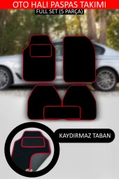 Kaydırmaz Tabanlı, Yumoş Yüzeyli, Universal Halı Paspas, Her Araca Uyumlu Siyah, Kenar Renk Kırmızı thumbnail 1