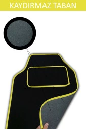 Kaydırmaz Tabanlı, Yumoş Yüzeyli, Universal Halı Paspas, Her Araca Uyumlu Siyah, Kenar Renk Sarı thumbnail 2