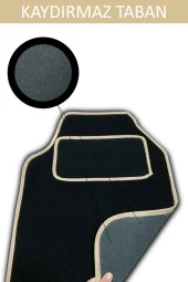 Kaydırmaz Tabanlı, Yumoş Yüzeyli, Universal Halı Paspas, Her Araca Uyumlu Siyah, Kenar Renk Krem thumbnail 2