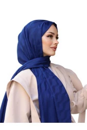 Suyolu Desen Pamuk Jakar Şal ( LACİVERT ) thumbnail 1