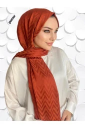 Zikzak Desen Kiremit Pamuk Jakar Şal thumbnail 1