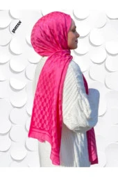 Koza Desen Fuşya Pamuk'lu Jakar Şal thumbnail 4