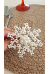 4'lü Inci Kartanesi Peçete Yüzüğü Peçetelik Peçete Halkası Çeyizlik Hediyelik Sofra Sunumu - 2