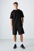 Tommy Life Siyah Erkek Kapüşonlu Oversize T-shirt 88352 - 1