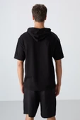 Tommy Life Siyah Erkek Kapüşonlu Oversize T-shirt 88352 - 3
