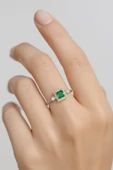 Minera Serisi Zirkon Yeşim Taşlı Kare Gümüş Kadın Yüzük - 2