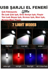 Şajlı El Feneri Çok Fonksiyonlu Fener Hem Ortam Aydınlatma ve Kırmızı Mavi Flaşör Lamba Mıknatıslı - 2