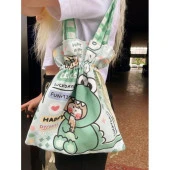 Dino Girl Kawaii Büzgülü Bez Çanta - 3