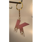 K Harfi Pembe Renk Epoksi ve Deniz Kabuğu Kırığı Süslemeli Gold Halka Anahtarlık El Yapımı Hediyelik - 7