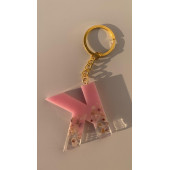 K Harfi Pembe Renk Epoksi ve Deniz Kabuğu Kırığı Süslemeli Gold Halka Anahtarlık El Yapımı Hediyelik - 3