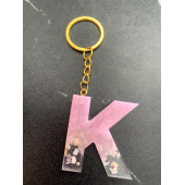 K Harfi Pembe Renk Epoksi ve Deniz Kabuğu Kırığı Süslemeli Gold Halka Anahtarlık El Yapımı Hediyelik - 6