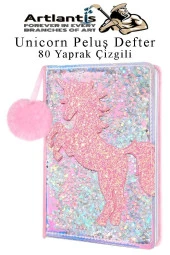 Unicorn Simli Peluş Çizgili Defter 1 Adet Hatıra ve Günlük Defteri Peluş Ponponlu Defter A5 80 Yaprak - 1