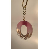 O Harfi Pembe Renk Epoksi ve Deniz Kabuğu Kırığı Süslemeli Gold Halka Anahtarlık El Yapımı Hediyelik - 1