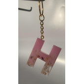 H Harfi Pembe Renk Epoksi ve Deniz Kabuğu Kırığı Süslemeli Gold Halka Anahtarlık El Yapımı Hediyelik thumbnail 7