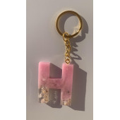 H Harfi Pembe Renk Epoksi ve Deniz Kabuğu Kırığı Süslemeli Gold Halka Anahtarlık El Yapımı Hediyelik thumbnail 5