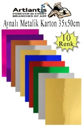 Metalik Aynalı Fon Kartonu 10 Renk 35x50 cm 1 Paket Okul Sınıf Dekoratif Pırıltılı Folyo Kağıt - 1