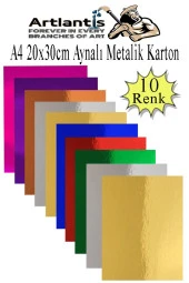 Metalik Aynalı Fon Kartonu A4 10 Renk 20X30 cm 1 Paket Okul Sınıf Dekoratif Pırıltılı Folyo Kağıt - 1