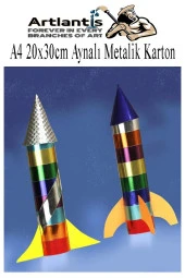Metalik Aynalı Fon Kartonu A4 10 Renk 20X30 cm 1 Paket Okul Sınıf Dekoratif Pırıltılı Folyo Kağıt - 4