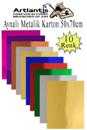 Metalik Aynalı Fon Kartonu 10 Renk 50x70 cm 1 Paket Okul Sınıf Dekoratif Pırıltılı Folyo Kağıt - 1