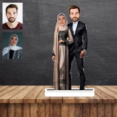 Tesettürlü Kadın ve Eşi Karikatür Figürü,Sevgiliye Hediye,Doğum Günü Hediyesi thumbnail 1