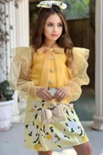 Kız Çocuk Boydan Düğmelei Transparan Detaylı Sarı Etekli Takım thumbnail 7