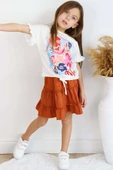 Kız Çocuk Çiçek Baskılı Fıfır Detaylı Kiremit Etekli Takım thumbnail 1