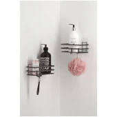 Tekno Tel ST-281 Yapışkanlı Kancalı 2 Adet Düz Banyo Rafı Siyah - 5