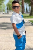 Erkek Çocuk Boydan Düğmeli Gömlek  ve Kargo Cepli Mavi Alt Üst Takım - 4