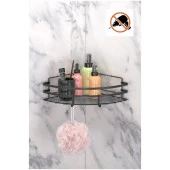 Tekno Tel ST-107 Yapışkanlı Kancalı Köşelik Banyo Rafı Siyah - 1