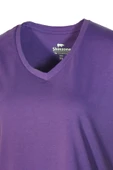 Kadın V Yaka Basic Mor T-Shirt - 4