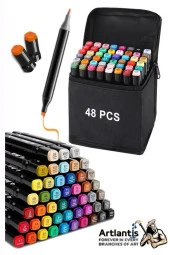48 Adet Çift Taraflı Marker Kalem Çantalı 1 Paket 48 Renk Touch Markör Çift Uçlu Keçeli Kalem Sanat Tasarım Hobi - 1