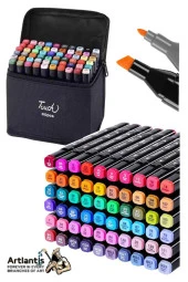 60 Adet Çift Taraflı Marker Kalem Çantalı 1 Paket 60 Renk Touch Markör Çift Uçlu Keçeli Kalem Sanat Tasarım Hobi - 1