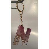 N  Harfi Pembe Renk Epoksi ve Deniz Kabuğu Kırığı Süslemeli Gold Halka Anahtarlık El Yapımı Hediyelik - 3