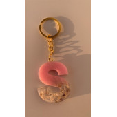S Harfi Pembe Renk Epoksi ve Deniz Kabuğu Kırığı Süslemeli Gold Halka Anahtarlık El Yapımı Hediyelik thumbnail 4