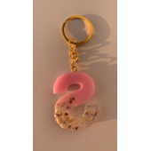 S Harfi Pembe Renk Epoksi ve Deniz Kabuğu Kırığı Süslemeli Gold Halka Anahtarlık El Yapımı Hediyelik thumbnail 6