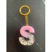 S Harfi Pembe Renk Epoksi ve Deniz Kabuğu Kırığı Süslemeli Gold Halka Anahtarlık El Yapımı Hediyelik thumbnail 7