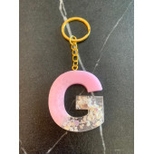 R Harfi Pembe Renk Epoksi ve Deniz Kabuğu Kırığı Süslemeli Gold Halka Anahtarlık El Yapımı Hediyelik - 6