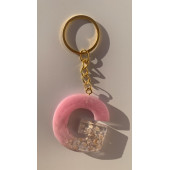 R Harfi Pembe Renk Epoksi ve Deniz Kabuğu Kırığı Süslemeli Gold Halka Anahtarlık El Yapımı Hediyelik - 7