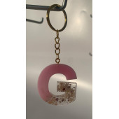 R Harfi Pembe Renk Epoksi ve Deniz Kabuğu Kırığı Süslemeli Gold Halka Anahtarlık El Yapımı Hediyelik - 8