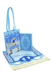 Kuran Kursları İçin Çantalı Kuranı Kerim Tesbih Çocuk Seccade Seti Mavi thumbnail 1