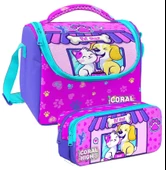 Coral High Kedi Köpek Desenli Kız Çocuk Isı Yalıtımlı Beslenme Çantası ve Kalemlik Seti thumbnail 1